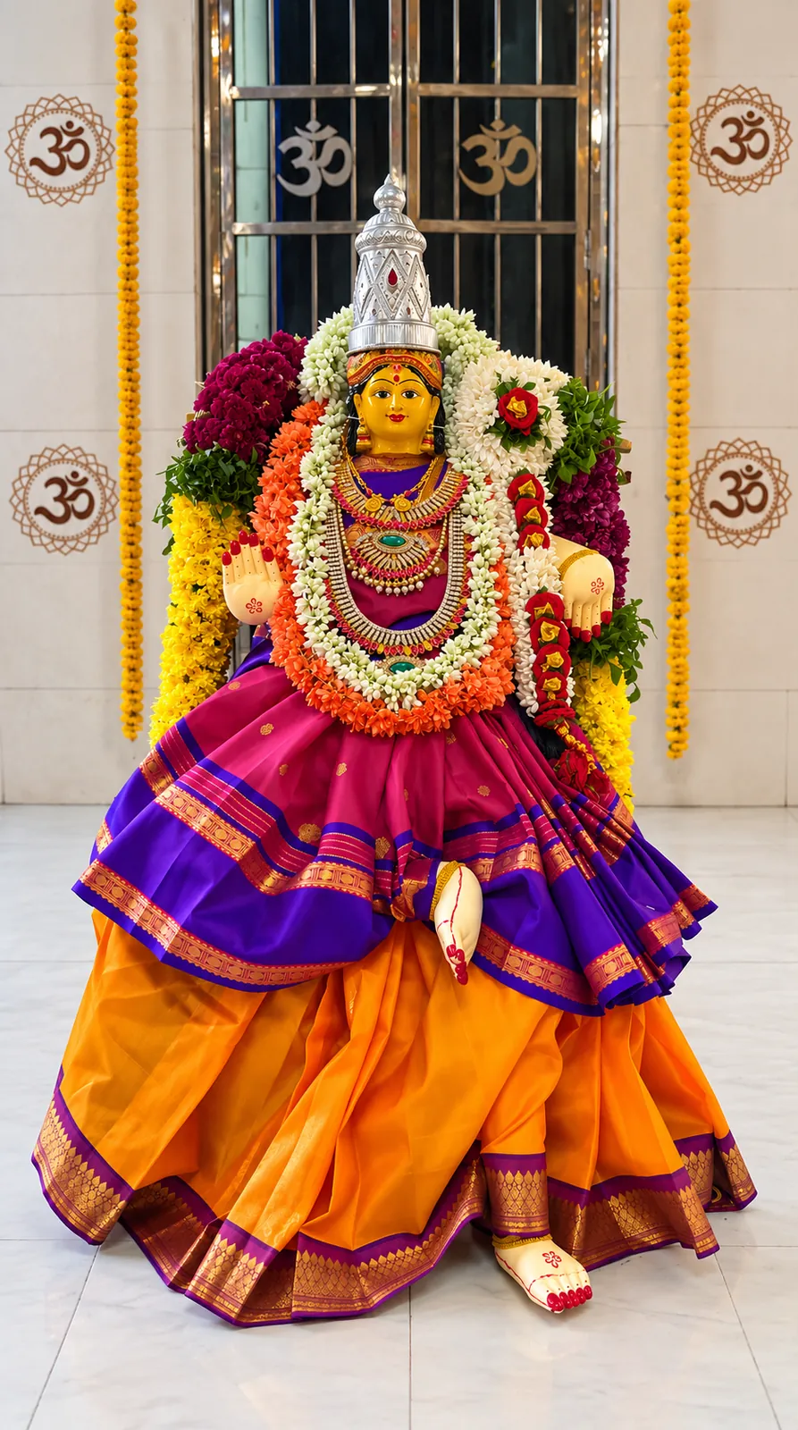 Sri Chittharamma Ammavaru adorned with silk, gold and lotus garlands